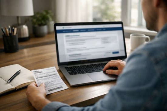 I am checking my traffic ticket online on my laptop.