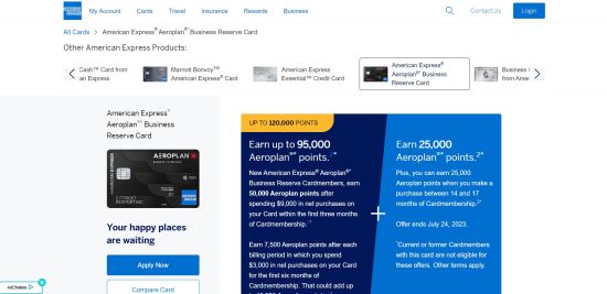 American Express Aeroplan Business Reserve Card