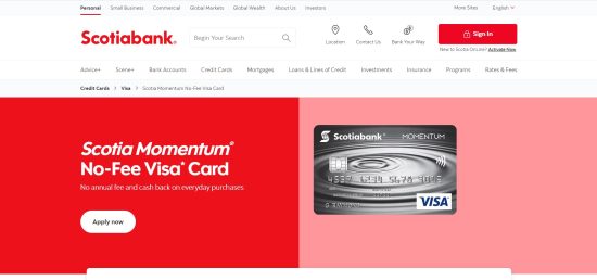 Scotia Momentum No-Fee Visa card
