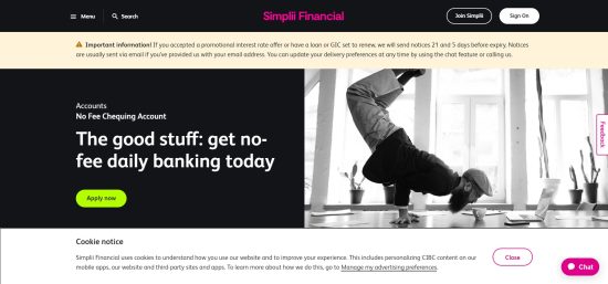 Simplii No Fee Chequing Account