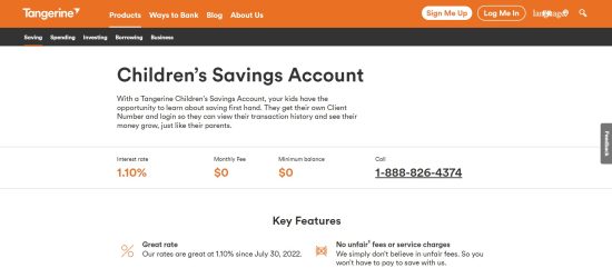 Tangerine Children's Savings Account